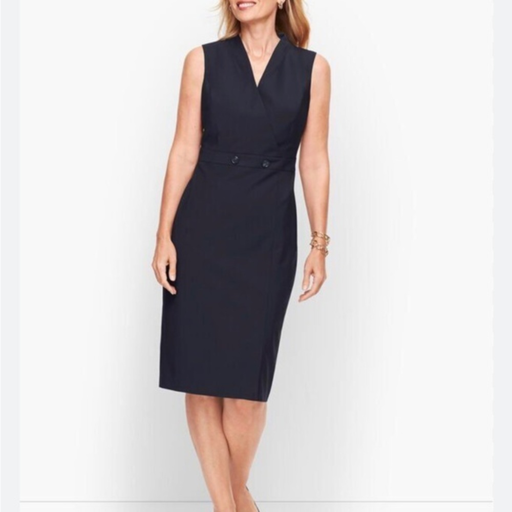 Talbots Wool V-neck Vest Sheath Dress Midi Size 10 Black Sleeveless Career NWT